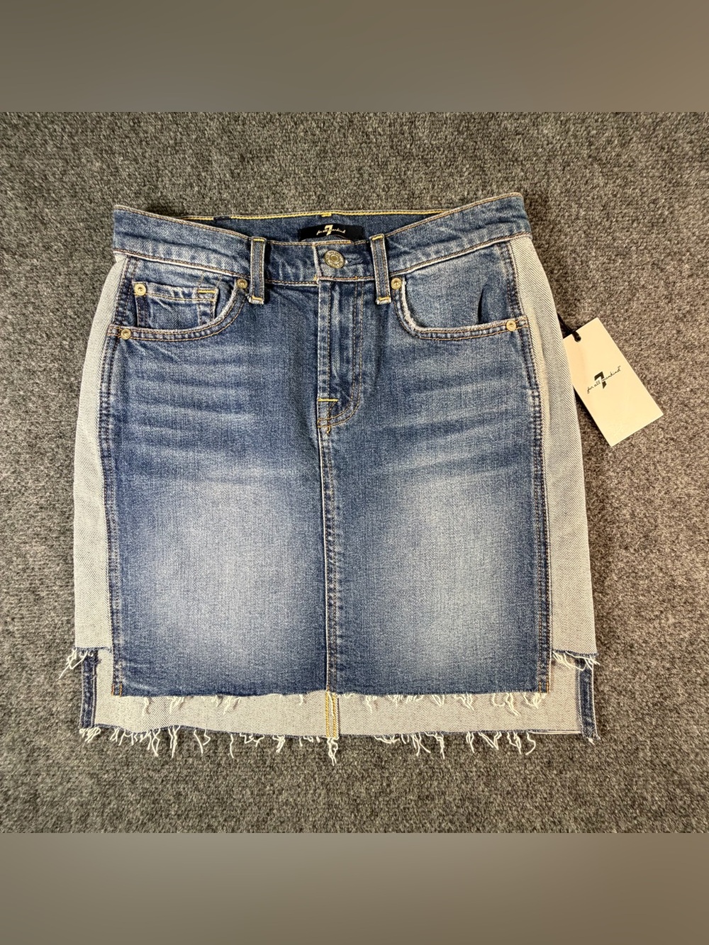 7 For All Mankind Size 25 Reverse Step Side Panel Skirt Mojave Dusk Denim NWT